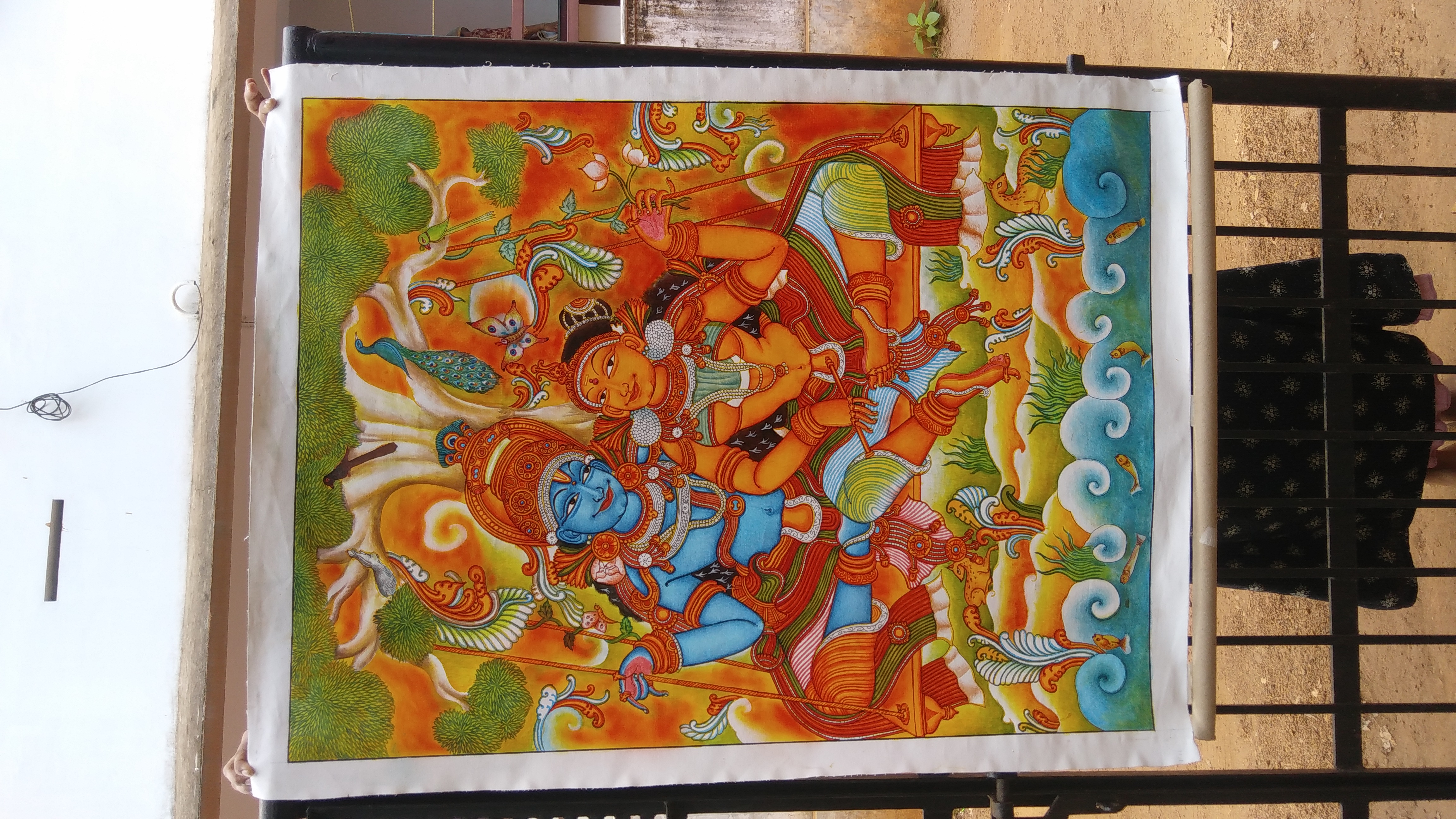 Divine Love of Radha and Krishna in Kerala Mural Style