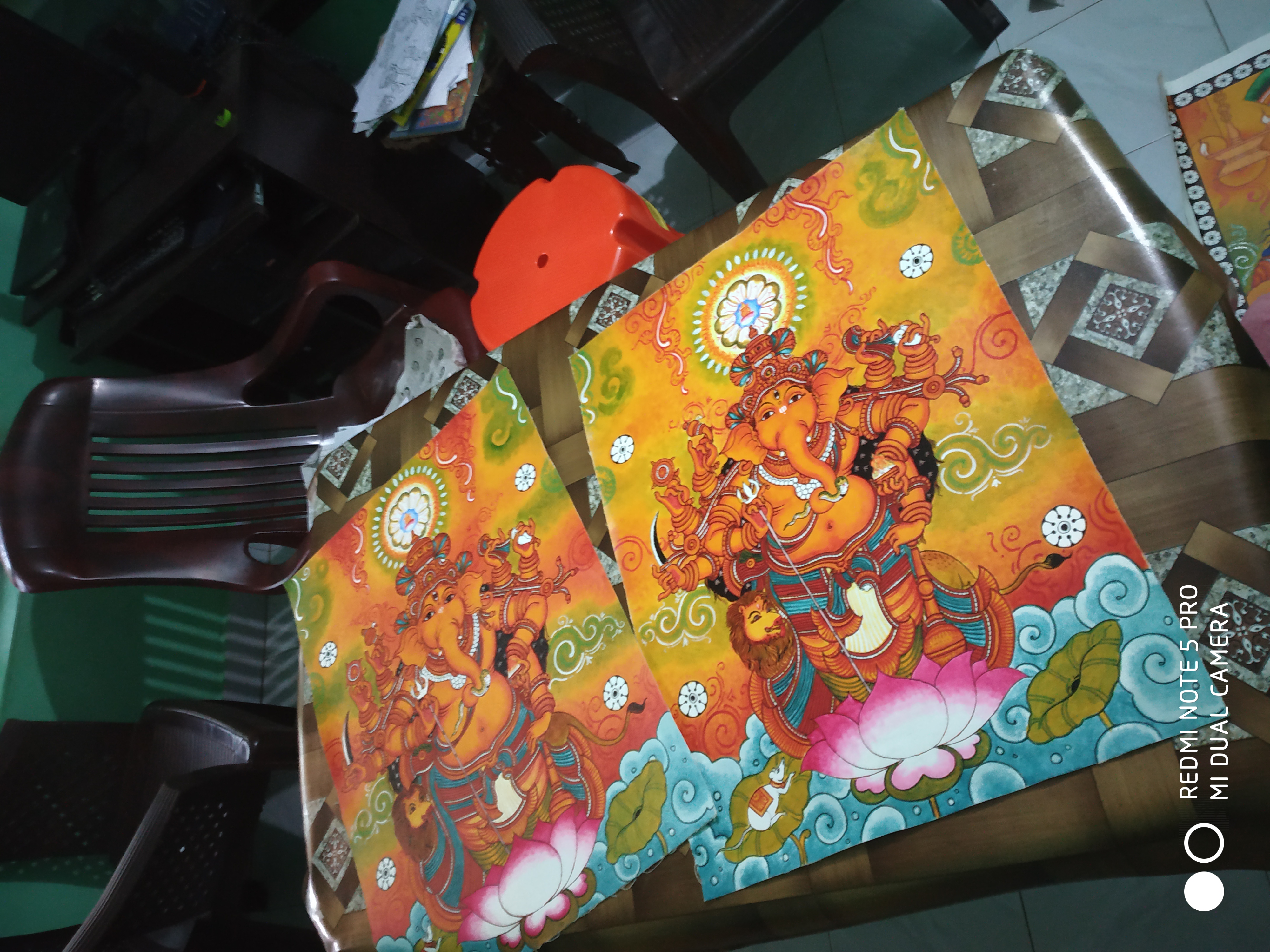 Radha and Krishna’s Celestial Oonjal in Kerala Mural Art